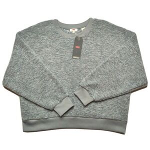 LEVIS Meadow Fleece Women XL Gray Sherpa Faux Fur Cropped Sweatshirt NEW